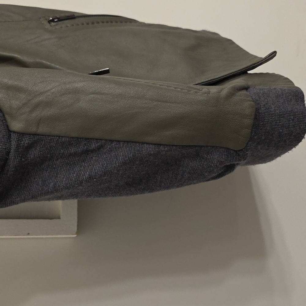 BCBGMAXAZRIA Olive Green Leather And Merino Wool Vest - Picture 9 of 9